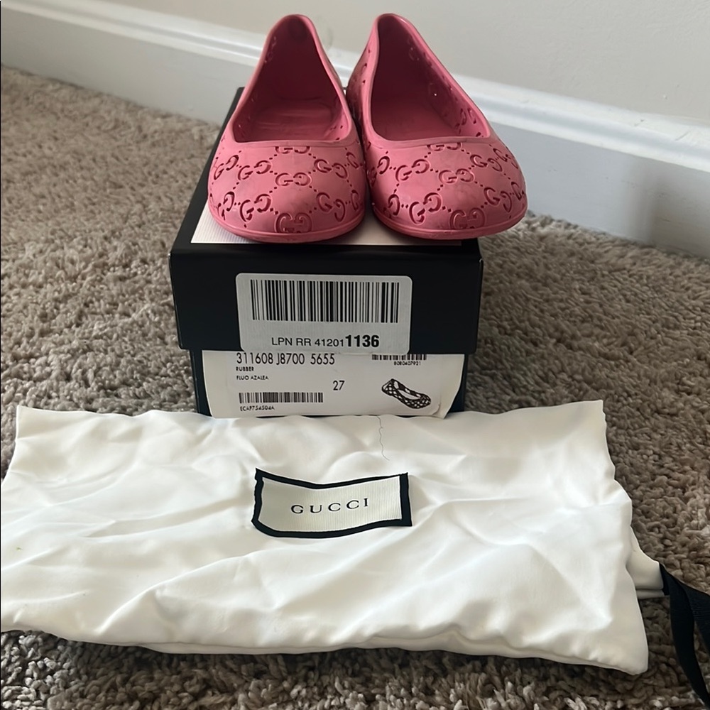 Girls Gucci Pink Logo Jelly Ballet Flats